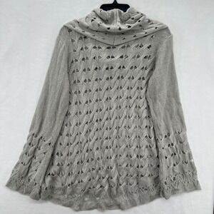 Nine West Vintage America  Womens 1X Gray Cowl Neck Sweater Crochet‎ Open Knit